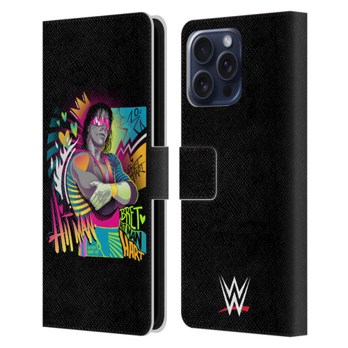 WWE Bret Hart Neon Art Leather Book Wallet Case Cover For Apple iPhone 16 Pro Max