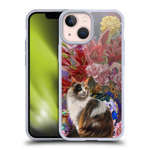 Nene Thomas Art Cat With Bouquet Of Flowers Soft Gel Case for Apple iPhone 13 Mini
