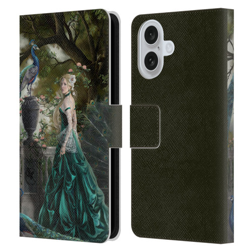 Nene Thomas Art Peacock & Princess In Emerald Leather Book Wallet Case Cover For Apple iPhone 16