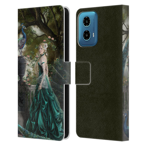 Nene Thomas Art Peacock & Princess In Emerald Leather Book Wallet Case Cover For Motorola Moto G34 5G