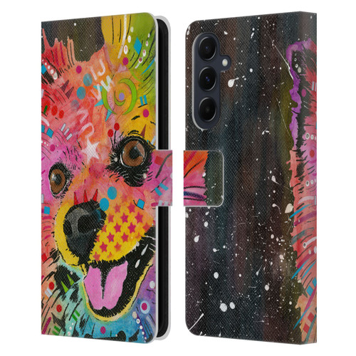 Dean Russo Dogs Pomeranian Leather Book Wallet Case Cover For Samsung Galaxy A55 5G