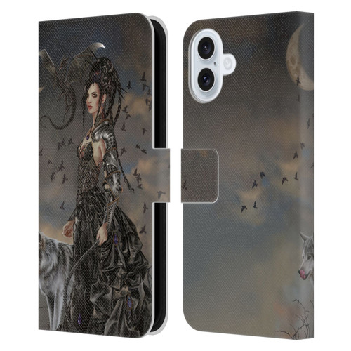 Nene Thomas Crescents Gothic Fairy Woman With Wolf Leather Book Wallet Case Cover For Apple iPhone 16 Plus