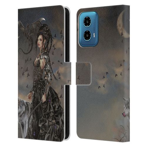 Nene Thomas Crescents Gothic Fairy Woman With Wolf Leather Book Wallet Case Cover For Motorola Moto G34 5G