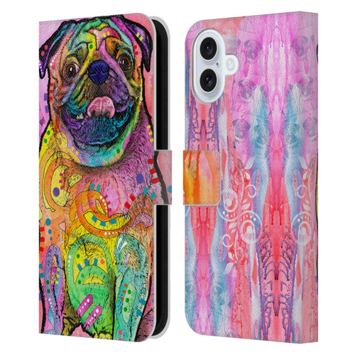 Dean Russo Dogs 3 Pug Leather Book Wallet Case Cover For Apple iPhone 16 Plus