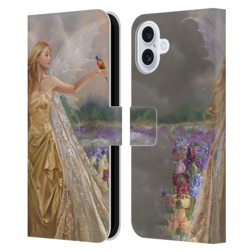 Nene Thomas Deep Forest Gold Angel Fairy With Bird Leather Book Wallet Case Cover For Apple iPhone 16 Plus