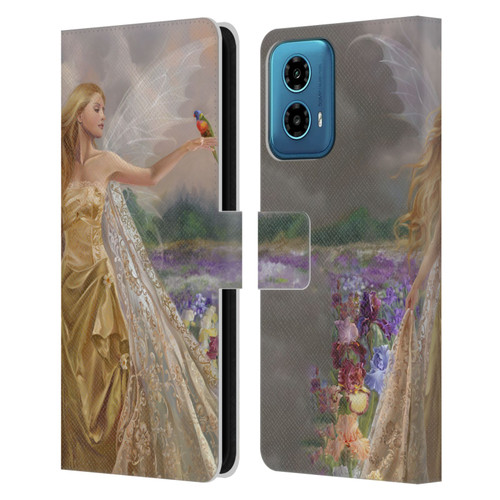 Nene Thomas Deep Forest Gold Angel Fairy With Bird Leather Book Wallet Case Cover For Motorola Moto G34 5G