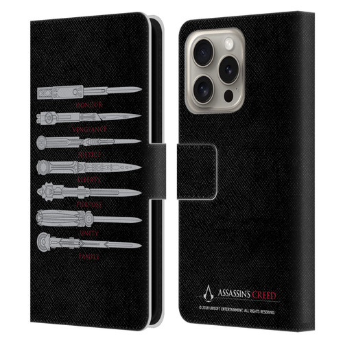Assassin's Creed Legacy Typography Blades Leather Book Wallet Case Cover For Apple iPhone 16 Pro