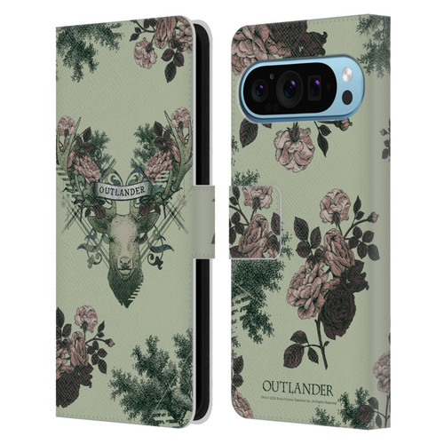 Outlander Composed Graphics Floral Deer Leather Book Wallet Case Cover For Google Pixel 9 / Pixel 9 Pro