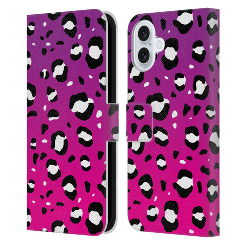 Grace Illustration Animal Prints Pink Leopard Leather Book Wallet Case Cover For Apple iPhone 16 Plus