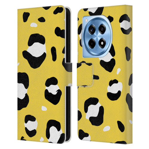 Grace Illustration Animal Prints Yellow Leopard Leather Book Wallet Case Cover For OnePlus 12R