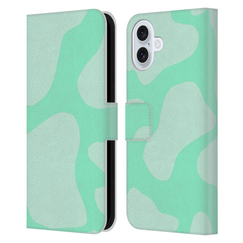 Grace Illustration Cow Prints Mint Green Leather Book Wallet Case Cover For Apple iPhone 16 Plus