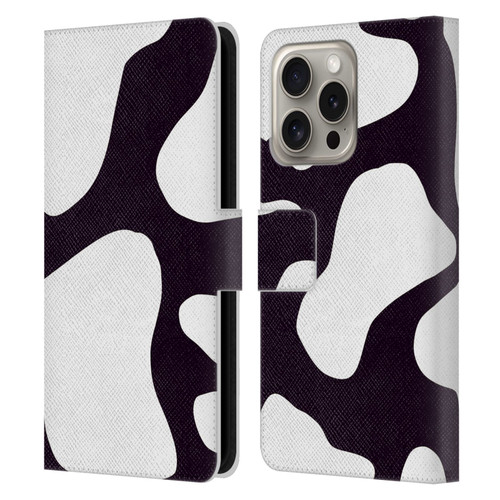 Grace Illustration Cow Prints Black And White Leather Book Wallet Case Cover For Apple iPhone 16 Pro