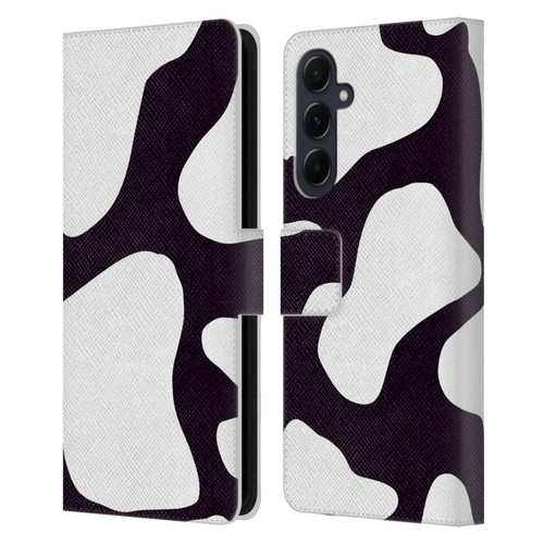 Grace Illustration Cow Prints Black And White Leather Book Wallet Case Cover For Samsung Galaxy A55 5G