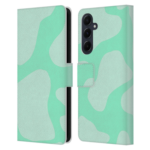 Grace Illustration Cow Prints Mint Green Leather Book Wallet Case Cover For Samsung Galaxy A55 5G
