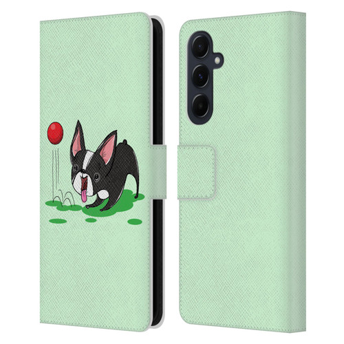 Grace Illustration Dogs Boston Terrier Leather Book Wallet Case Cover For Samsung Galaxy A55 5G