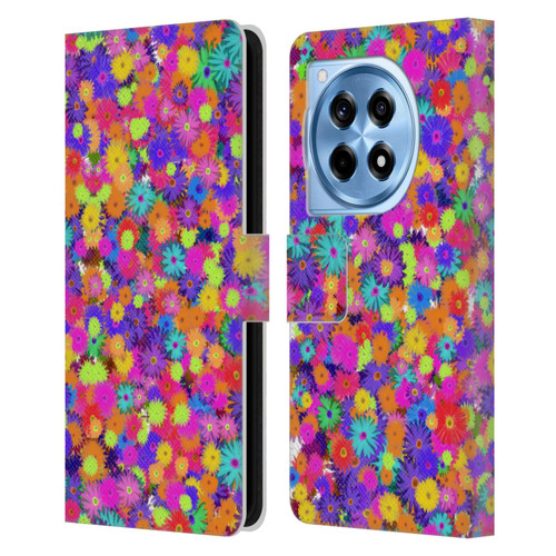 Grace Illustration Lovely Floral Daisies Leather Book Wallet Case Cover For OnePlus 12R