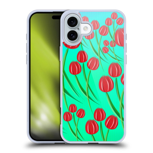 Grace Illustration Lovely Floral Red Tulips Soft Gel Case for Apple iPhone 16 Plus & MagSafe