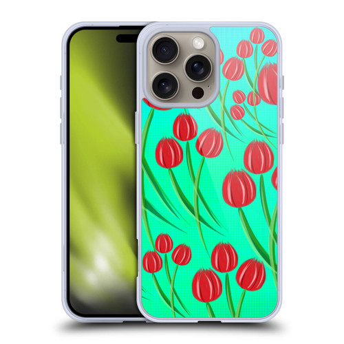 Grace Illustration Lovely Floral Red Tulips Soft Gel Case for Apple iPhone 16 Pro Max & MagSafe