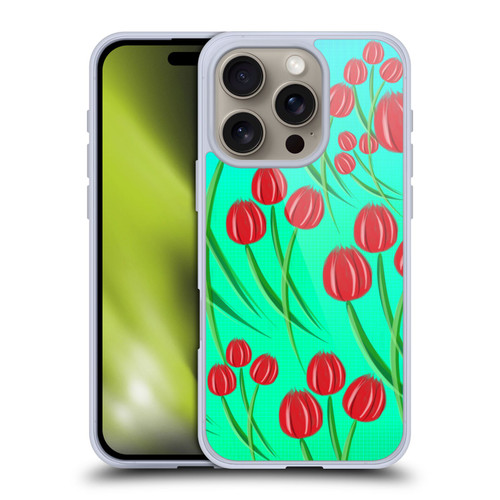 Grace Illustration Lovely Floral Red Tulips Soft Gel Case for Apple iPhone 16 Pro & MagSafe