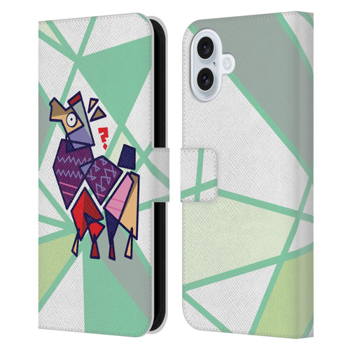 Grace Illustration Llama Cubist Leather Book Wallet Case Cover For Apple iPhone 16 Plus