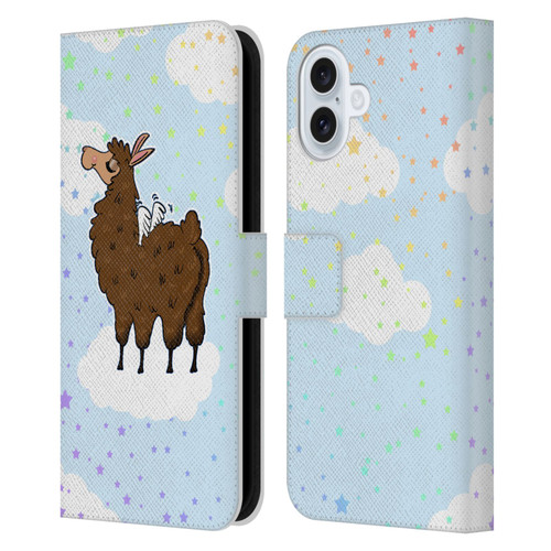 Grace Illustration Llama Pegasus Leather Book Wallet Case Cover For Apple iPhone 16 Plus