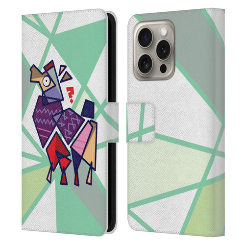 Grace Illustration Llama Cubist Leather Book Wallet Case Cover For Apple iPhone 16 Pro