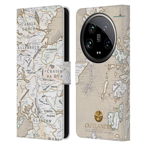 Outlander Seals And Icons Map Leather Book Wallet Case Cover For Xiaomi 14 Ultra
