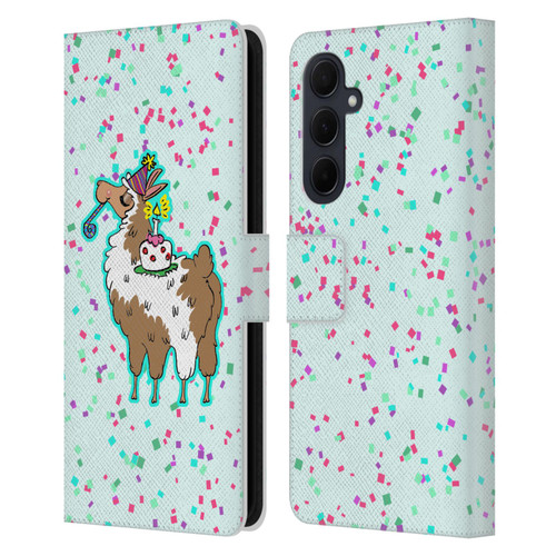 Grace Illustration Llama Birthday Leather Book Wallet Case Cover For Samsung Galaxy A35 5G