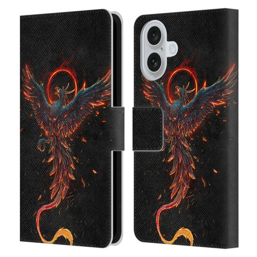 Christos Karapanos Mythical Art Black Phoenix Leather Book Wallet Case Cover For Apple iPhone 16
