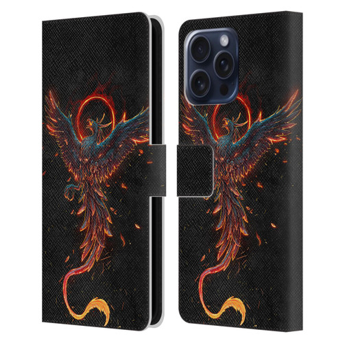 Christos Karapanos Mythical Art Black Phoenix Leather Book Wallet Case Cover For Apple iPhone 16 Pro Max