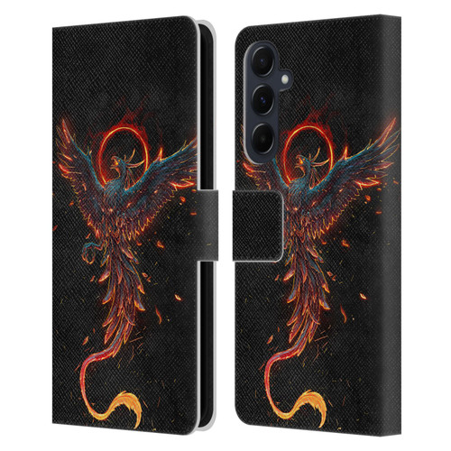 Christos Karapanos Mythical Art Black Phoenix Leather Book Wallet Case Cover For Samsung Galaxy A55 5G