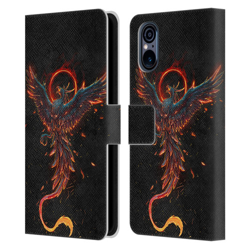 Christos Karapanos Mythical Art Black Phoenix Leather Book Wallet Case Cover For Sony Xperia 5 V 5G