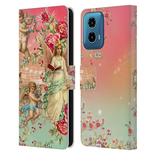 Mark Ashkenazi Florals Angels Leather Book Wallet Case Cover For Motorola Moto G34 5G