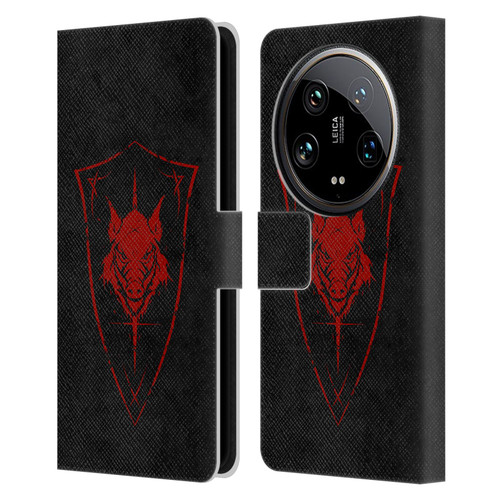 Christos Karapanos Shield Wild Boar Leather Book Wallet Case Cover For Xiaomi 14 Ultra
