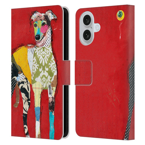 Michel Keck Dogs 2 Greyhound Leather Book Wallet Case Cover For Apple iPhone 16