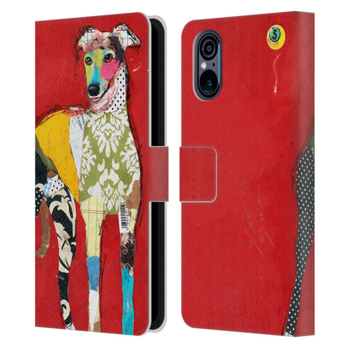 Michel Keck Dogs 2 Greyhound Leather Book Wallet Case Cover For Sony Xperia 5 V 5G