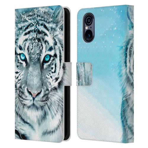 Aimee Stewart Animals White Tiger Leather Book Wallet Case Cover For Sony Xperia 5 V 5G