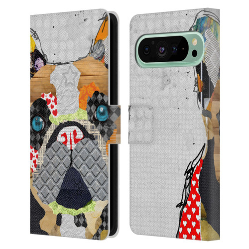 Michel Keck Dogs 3 French Bulldog Leather Book Wallet Case Cover For Google Pixel 9 Pro XL