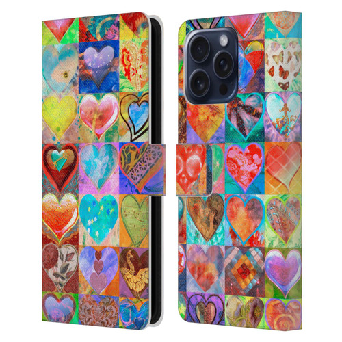 Aimee Stewart Colourful Sweets Hearts Grid Leather Book Wallet Case Cover For Apple iPhone 16 Pro Max