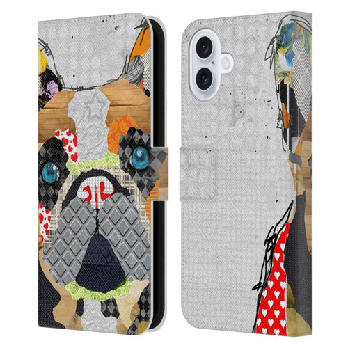 Michel Keck Dogs 3 French Bulldog Leather Book Wallet Case Cover For Apple iPhone 16 Plus