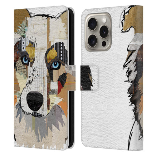 Michel Keck Dogs 3 Australian Shepherd Leather Book Wallet Case Cover For Apple iPhone 16 Pro