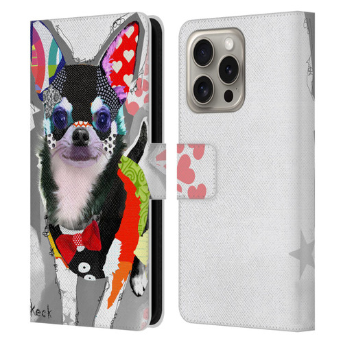 Michel Keck Dogs 3 Chihuahua Leather Book Wallet Case Cover For Apple iPhone 16 Pro