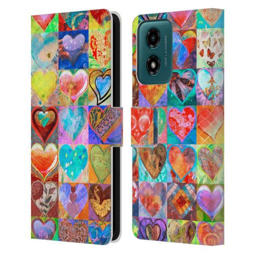 Aimee Stewart Colourful Sweets Hearts Grid Leather Book Wallet Case Cover For Motorola Moto G04/G04s/G24 4G