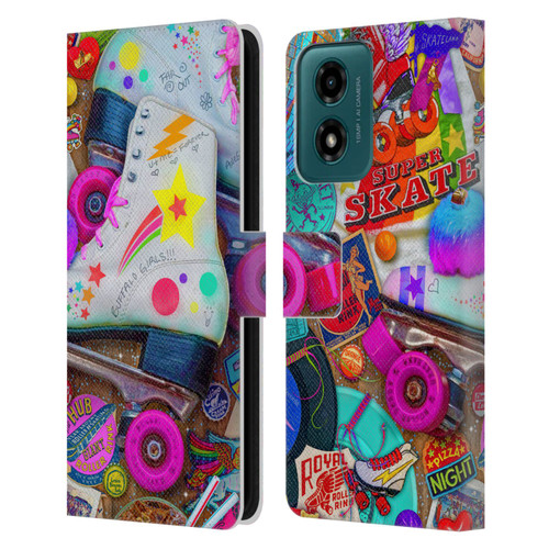 Aimee Stewart Colourful Sweets Skate Night Leather Book Wallet Case Cover For Motorola Moto G04/G04s/G24 4G