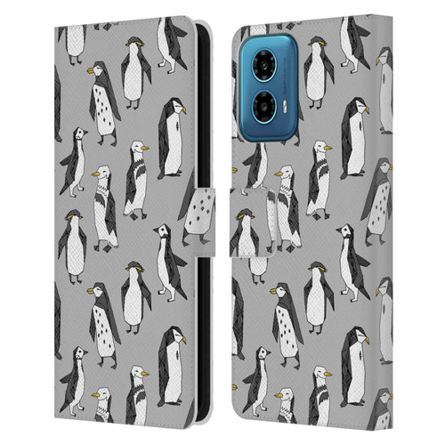 Andrea Lauren Design Birds Gray Penguins Leather Book Wallet Case Cover For Motorola Moto G34 5G