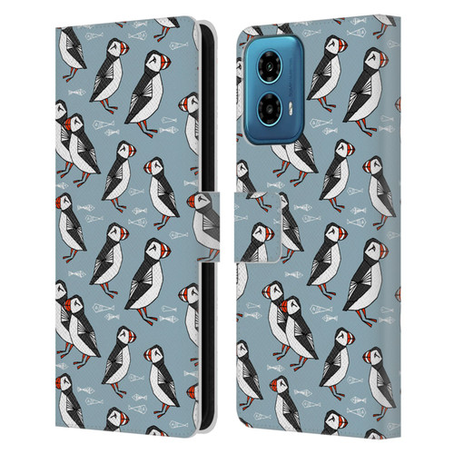 Andrea Lauren Design Birds Puffins Leather Book Wallet Case Cover For Motorola Moto G34 5G