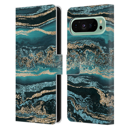 LebensArt Gemstone Marble Luxury Turquoise Leather Book Wallet Case Cover For Google Pixel 9 Pro XL