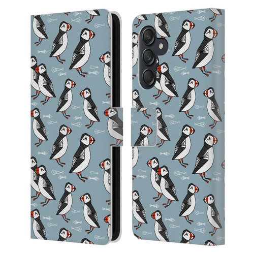 Andrea Lauren Design Birds Puffins Leather Book Wallet Case Cover For Samsung Galaxy M55 5G