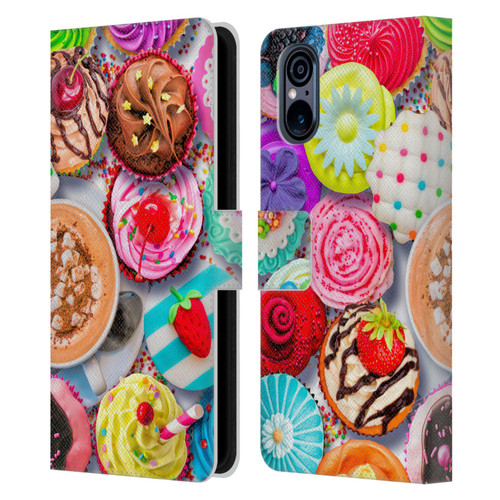 Aimee Stewart Colourful Sweets Cupcakes And Cocoa Leather Book Wallet Case Cover For Sony Xperia 5 V 5G