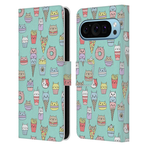 Andrea Lauren Design Food Pattern Catfood Leather Book Wallet Case Cover For Google Pixel 9 / Pixel 9 Pro